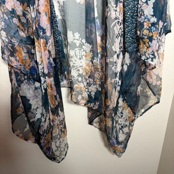 Loft Sweater Women's One Size Kimono Cardigan Sheer Floral Summer Coverup - Picture 4 of 7